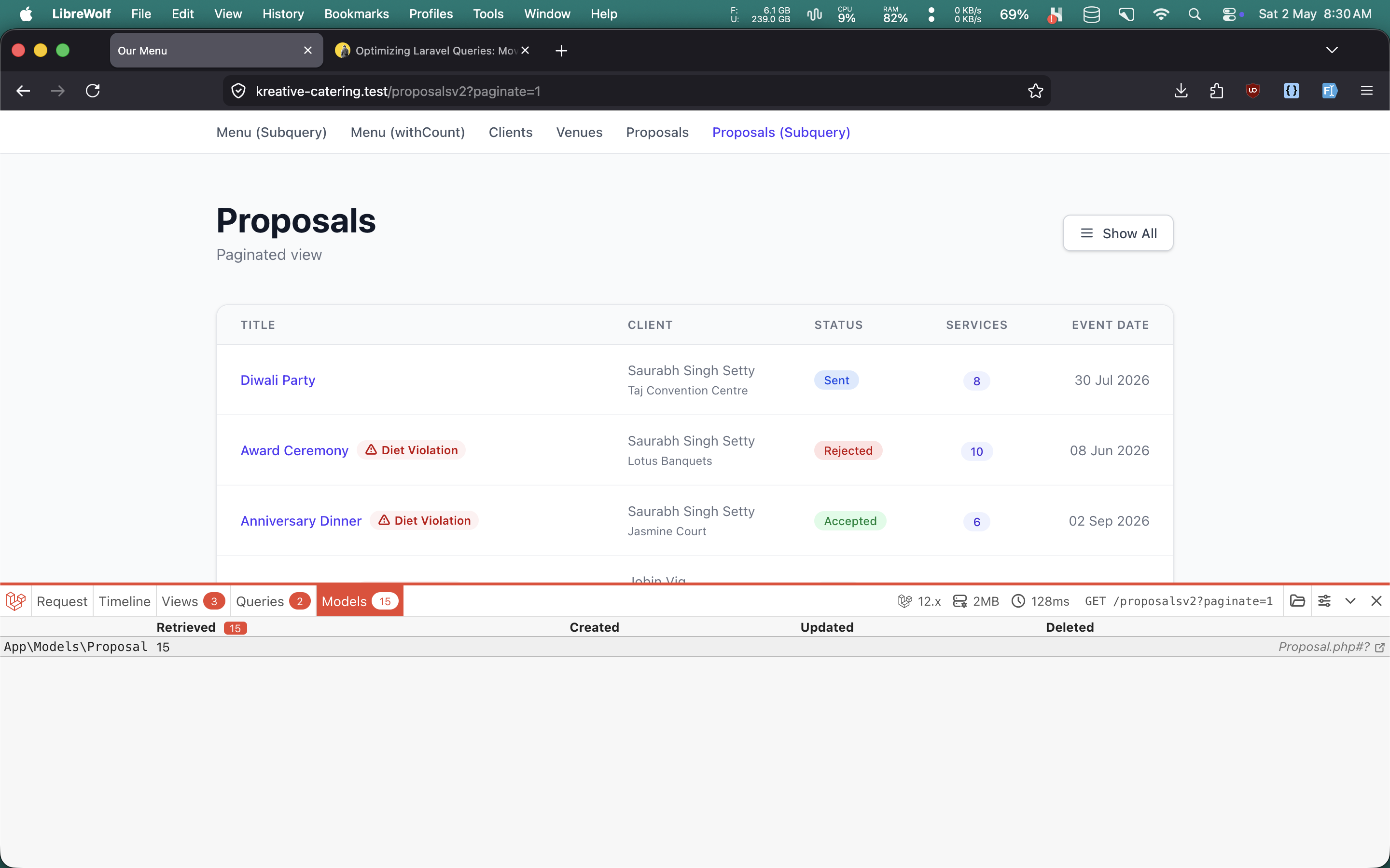 After optimization — reduced to 2 queries and 15 models